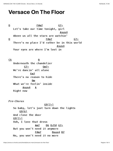 chords bruno mars versace on the floor